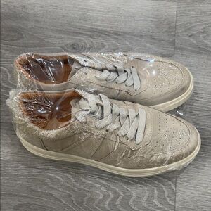 Beige Embroidered Sneakers